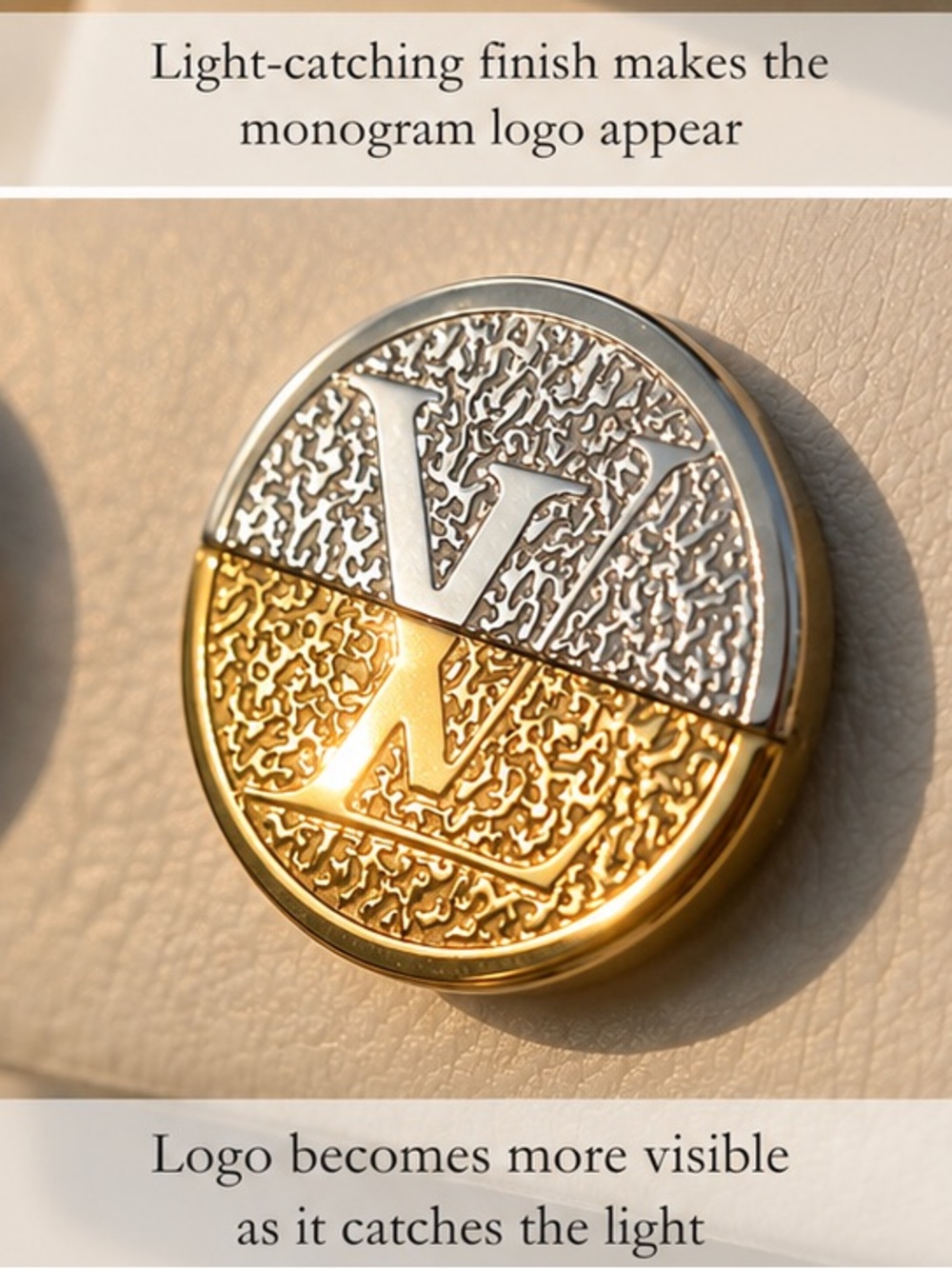 ✨ Designer Inspired Two-Tone Textured Monogram Stud Earrings Light Reflecting - Picture 4 of 4